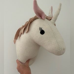 Plush Unicorn Wall Mount - Cream and Blush Fabric Decor